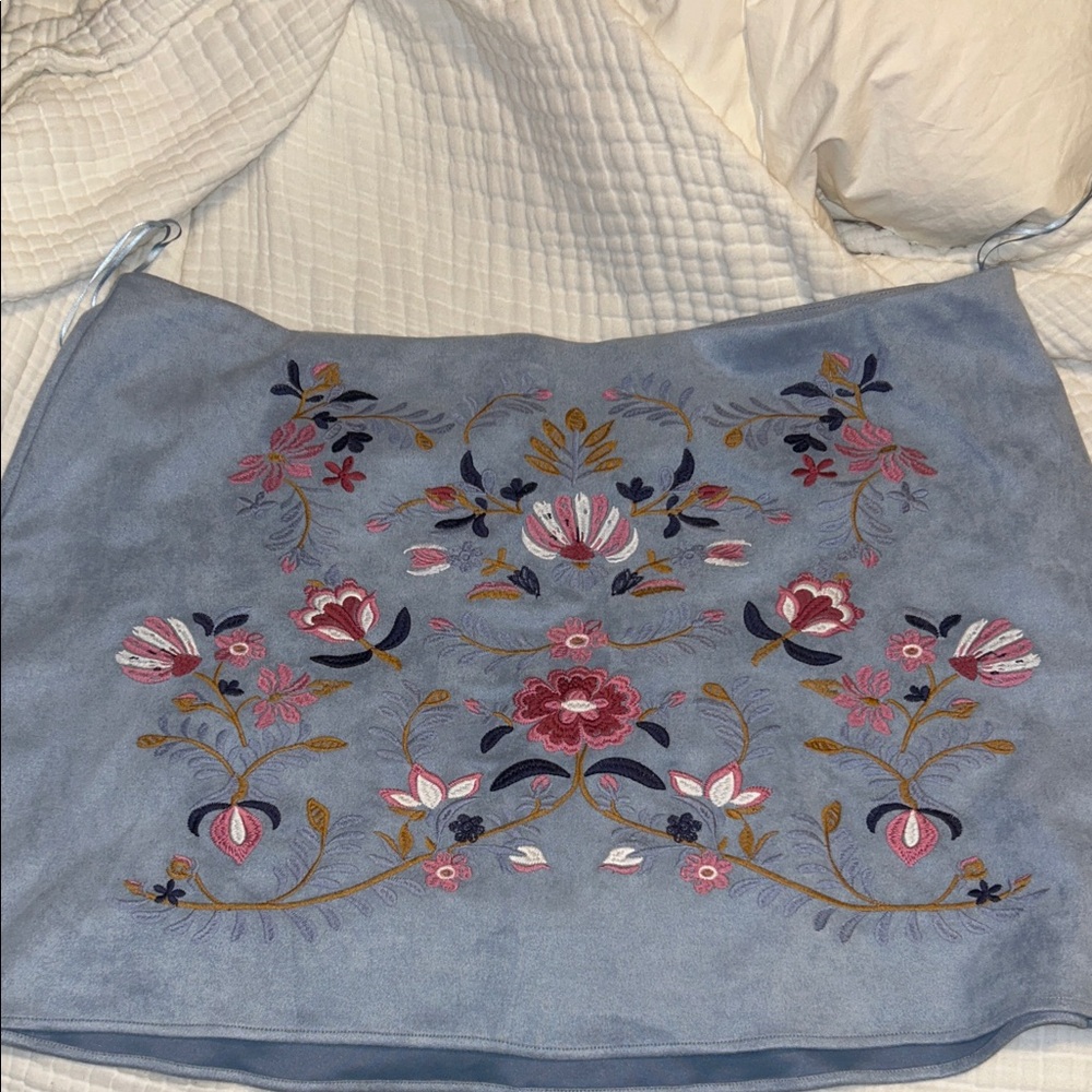 ARULA Blue Floral Embroidered Mini Skirt